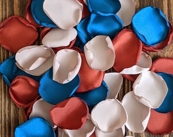 Teal rust tan mix rose petals for wedding decor, flower girl petals to toss, aisle runner flowers, bridal shower accessories, fall confetti