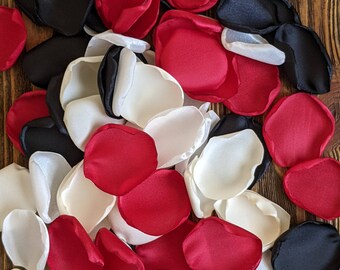 Wedding decor, Red black mix of rose petals, bridal shower decor, wedding decor toss, confetti for flower girl basket and aisle runner toss