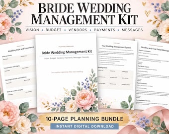 Wedding Planner Bundle - Editable Bridal Organizer, Vendor & Budget Templates, Engagement Checklist, Instant Download Workbook
