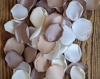 Champagne taupe wedding rose petals aisle runner decor, bridal shower confetti, flower girl petals for baskets, bachelorette party tossing