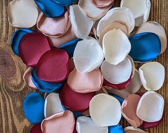 Rustic teal burgundy mix rose petals for wedding decor, flowers for bridal shower decor, birthday decorations, simple centerpieces sprinkles