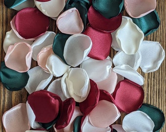 Emerald blush and burgundy mix of rose petals for wedding decor, fall confetti or sprinkles for centerpieces, flower girl petals for basket