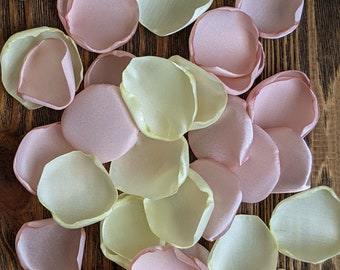 Blush pink and yellow rose petals for memorial table decor, flowers for flower girl basket, bridal shower accessories, aisle runner confetti