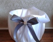 Gray flower girl basket for wedding ceremony, satin white or ivory custom baskets, flower girl accessories for petals classic petal patrol Il_170x135