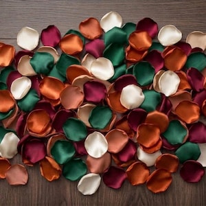 Burnt Orange Emerald Ivory Champagne Rose Gold Burgundy Rose Petals, Luxe Jewel Tone Fall Table Scatter, Whimsical Winter Wedding Decor
