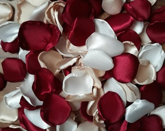 Burgundy ivory champagne rose petals for rustic romantic wedding-vintage bridal shower table decor-flower girl and aisle flowers to toss