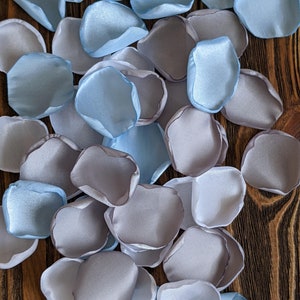 Silver light blue white rose petals for wedding or bridal shower decoration, party confetti, flowers for flower girl baskets toss and aisle