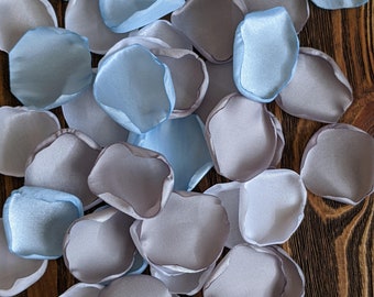 Silver light blue white rose petals for wedding or bridal shower decoration-party confetti-flowers for flower girl baskets toss and aisle