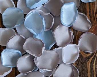Silver light blue white rose petals for wedding or bridal shower decoration, party confetti, flowers for flower girl baskets toss and aisle