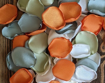 Sage burnt orange rose petals for wedding decor, flower girl petals for baskets and toss, cake party decoration, aisle runner flowers leaves