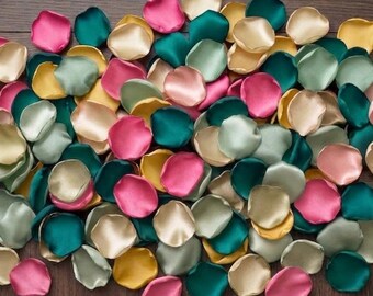 Gold Yellow Sage Emerald Cherry Blush Rose Petals - Whimsical Garden Party Table Scatter, Botanical Wedding Decor, Flower Girl Toss