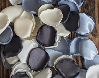 Dusty blue black mix of rose petals for wedding decor, Rustic woodland or farmhouse wedding decoration, Petals for cones aisle runner toss