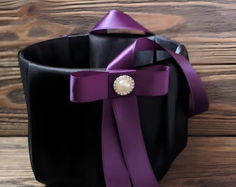 Black and Plum Flower girl basket,wedding flower basket, Black wedding,custom flower girl basket , flower girl accessories, flower girl toss
