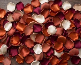 Burgundy Terracotta Burnt Orange Rose Petals - Boho Fall Wedding Table Scatter, Autumn Decor