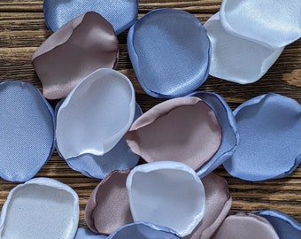 Dusty blue taupe ivory rose petals for wedding decor, simple centerpieces vase fillers, lanterns or birdcage scatter decor, party confetti
