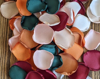 Burgundy burnt orange emerald mix of petals for wedding decor, flower girl confetti for baskets, fall bridal shower engagement decorations