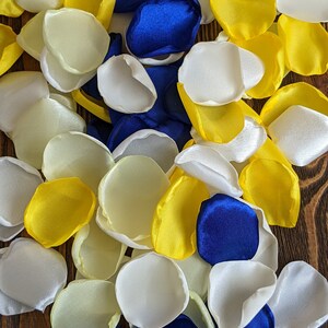 Royal and yellow rose petals for wedding decor, barn flowers for flower girl baskets, summer birthday decorations, bridal shower confetti