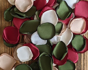 Moss champagne burgundy mix of custom rose petals for wedding decor, rustic lanterns decor to scatter, bridal shower table confetti toss