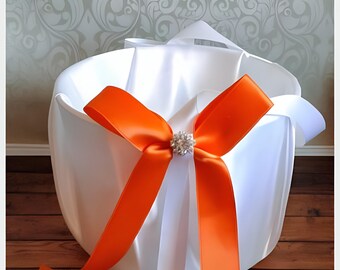 Orange flower girl basket, wedding satin baskets, custom accessories for petal patrol, european vintage basket for ceremony bridal toss