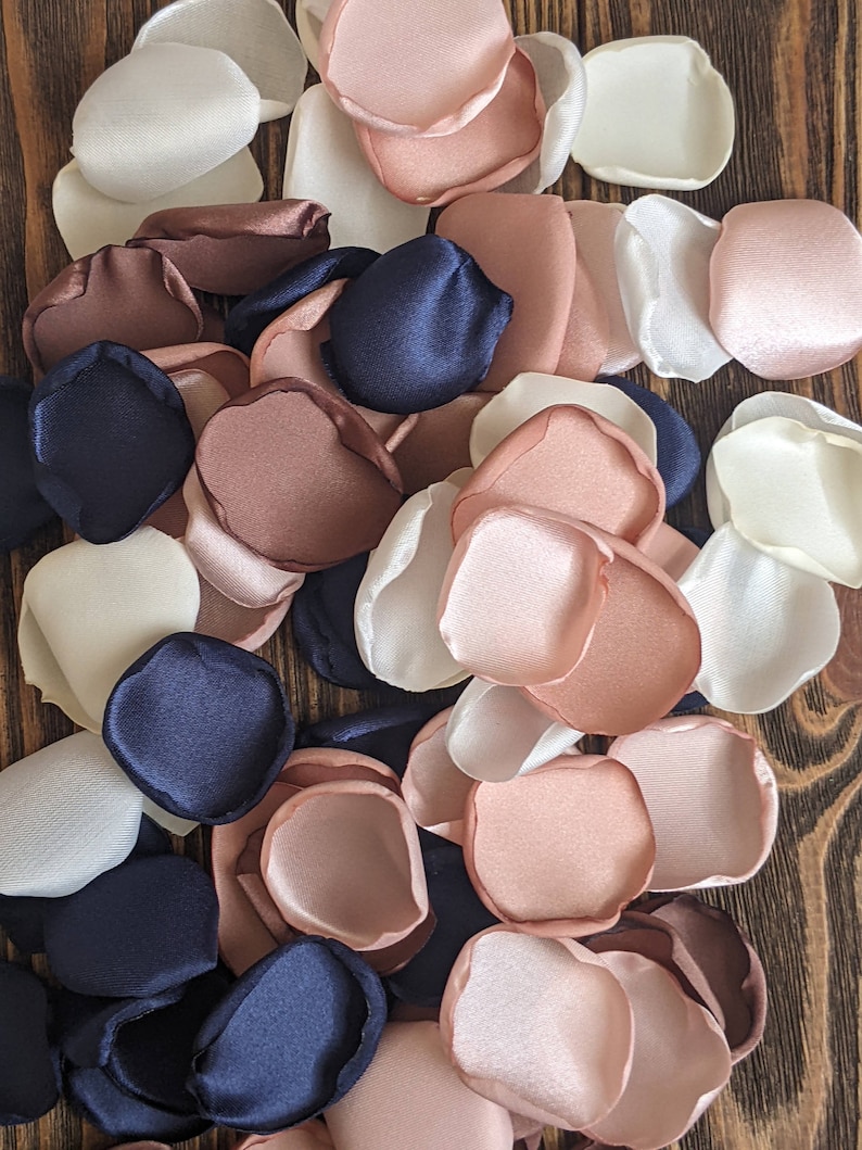 Navy rose gold blush mix of rose petals for wedding decor