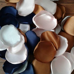 Copper Wedding Rose Petals: Blush, Navy, Silver Satin Confetti