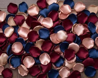 Navy Burgundy Blush Champagne Rose Petals - Moody Boho Fall Table Scatter, Romantic Winter Wedding Decor, Flower Girl Confetti