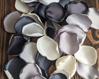 Wedding decor, charcoal gray silver mix of rose petals, flower girl petals for baskets, wedding confetti to toss, centerpieces scatter