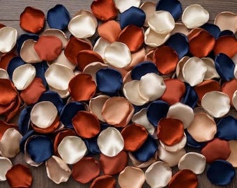 Navy Rust Rose Gold Petals - Champagne Ivory Wedding Decor, Fall Bridal Shower Table Scatter, Flower Girl Confetti