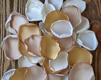 Champagne gold cream ivory rose petals for wedding table decoration, cake and aisle runner flowers, flower girl confetti for baskets toss
