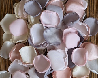 Nautical silver blush pink rose petals for wedding table decor or cake decorations, bridal shower flower girl leaves for baskets, confetti