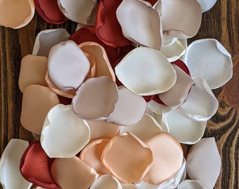 Rustic bridal shower decorations, rust peach mix of rose petals for wedding decor toss, apricot flowers for garter or handkerchief gift box