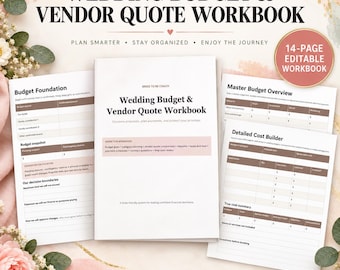Wedding Budget Planner & Vendor Quote Workbook - Editable Word Template, 14-Page Bridal Finance Organizer Checklist