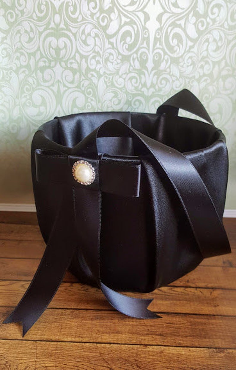 Black Flower Girl Basketwedding Flower Basket Black Etsy