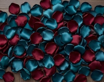Deep Teal & Burgundy Flower Petals - Jewel Tone Wedding Table Scatter, Luxury Bulk Rose Petals for Bridal Shower, Aisle Runner Decor