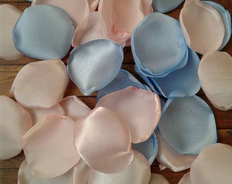 Blush pink and light blue mix of rose petals for wedding and party decor, aisle runner accessories, gender reveal floral confetti to toss