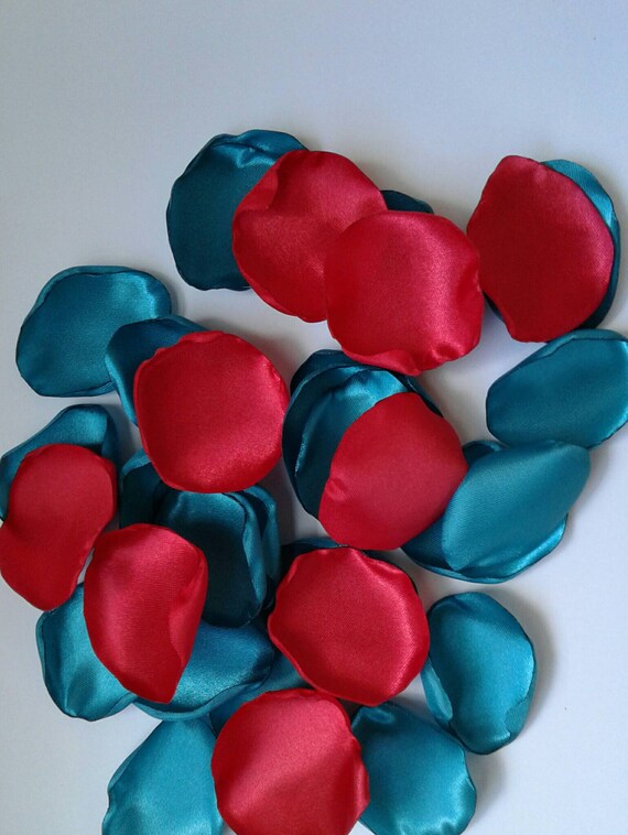 Turquoise And Red Wedding Satin Rose Petals Rose Petals