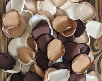 Rustic brown khaki champagne mix of custom rose petals for wedding decor, shabby chic bridal shower decor, scatter flowers for centerpieces