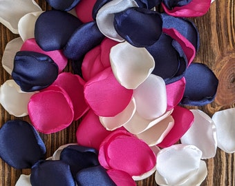Navy fuchsia mix of rose petals for wedding decor, romantic beach wedding and bridal shower decorations, ceremony or reception decoration