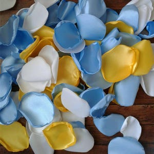 Cinderella wedding decor, bridal shower floral confetti, custom blue yellow rose petals bulk for flower girl baskets, aisle runner decor
