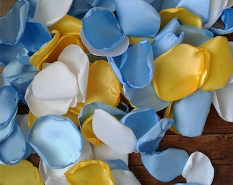 Cinderella wedding decor, bridal shower floral confetti, custom blue yellow rose petals bulk for flower girl baskets, aisle runner decor