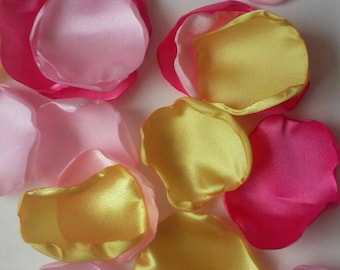 Sleeping beauty wedding theme decor, yellow fuchsia rose petals for fairytale baby bridal shower celebration, aisle runner confetti to toss