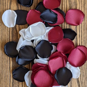 Burgundy Black Satin Rose Petals: Wedding Decor Toss, Flower Girl Accessories