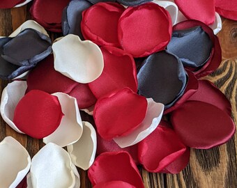 Elegant charcoal red burgundy mix of rose petals for wedding decor, simple centerpieces, bridal shower sweet 16 floral decorations to toss