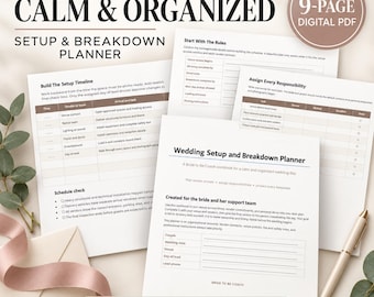 Wedding Day Setup & Breakdown Planner - Printable Vendor Timeline Venue Checklist PDF for Brides