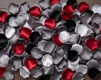 Gothic Glam Rose Petals - White Silver Gray Burgundy Black Satin Petals for Moody Winter Wedding Table Decor & Flower Girl Toss