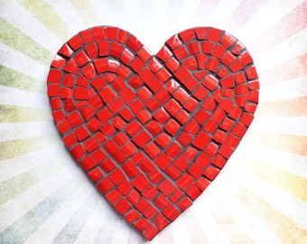 Mosaic Heart handmade with gloss red ceramic tiles