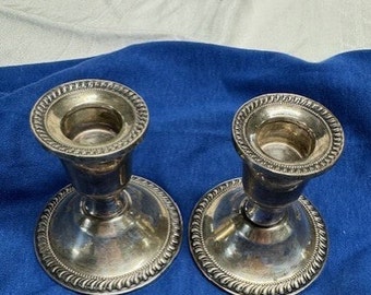 Vintage Pair of Sterling Weighted Mayflower Candlestick Holders