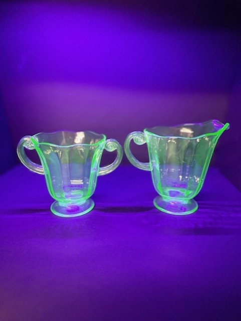Uranium Cream and Sugar- Uranium Green Fostoria Fairfax Glass Cream and Sugar Set
