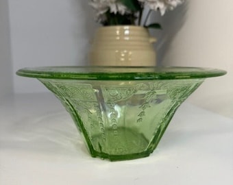 Uranium Glass Serving Bowl- Uranium Green Glass Anchor Hocking Princess Pattern Hat-Shaped Serving Bowl