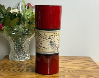 Raymor atomic red artisan pottery vase